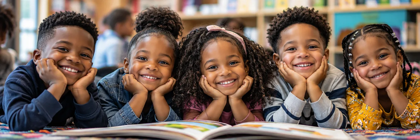 Young learners smiling together in a classroom
